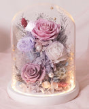 Everlasting Purple Roses in Glass Dome